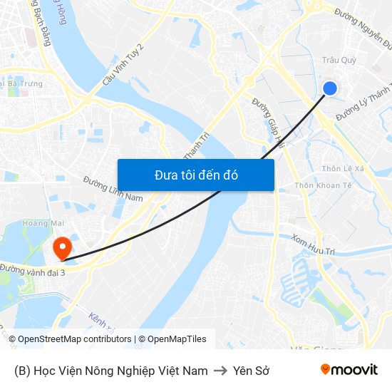 (B) Học Viện Nông Nghiệp Việt Nam to Yên Sở map