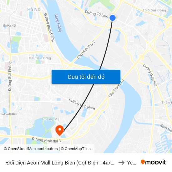 Đối Diện Aeon Mall Long Biên (Cột Điện T4a/2a-B Đường Cổ Linh) to Yên Sở map