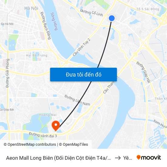 Aeon Mall Long Biên (Đối Diện Cột Điện T4a/2a-B Đường Cổ Linh) to Yên Sở map