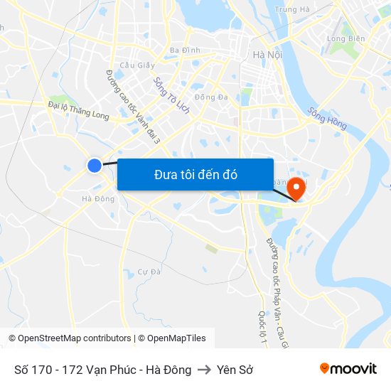 Số 170 - 172 Vạn Phúc - Hà Đông to Yên Sở map