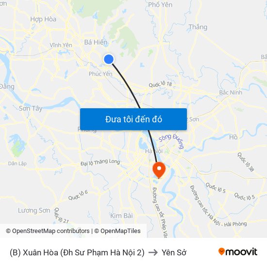 (B) Xuân Hòa (Đh Sư Phạm Hà Nội 2) to Yên Sở map