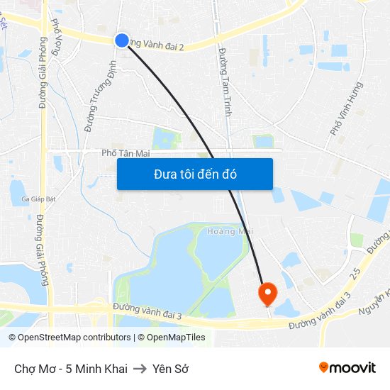 Chợ Mơ - 5 Minh Khai to Yên Sở map