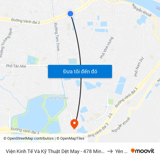 Viện Kinh Tế Và Kỹ Thuật Dệt May - 478 Minh Khai to Yên Sở map