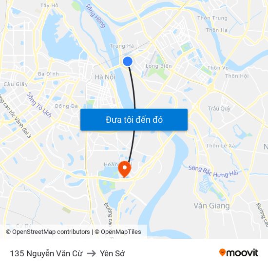 135 Nguyễn Văn Cừ to Yên Sở map