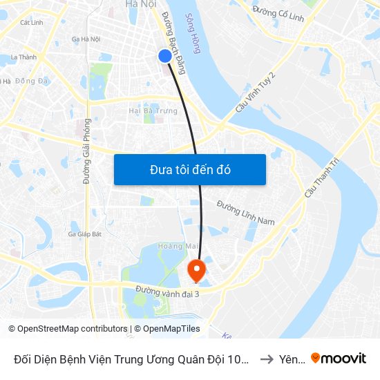 Đối Diện Bệnh Viện Trung Ương Quân Đội 108 - Trần Hưng Đạo to Yên Sở map