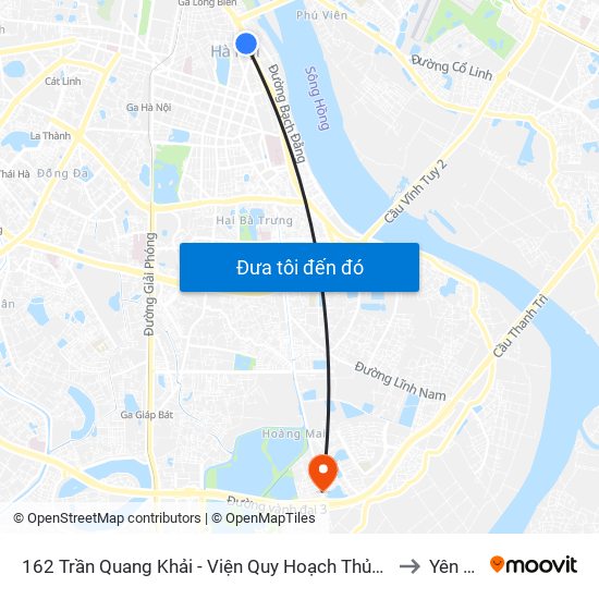 162 Trần Quang Khải - Viện Quy Hoạch Thủy Lợi to Yên Sở map