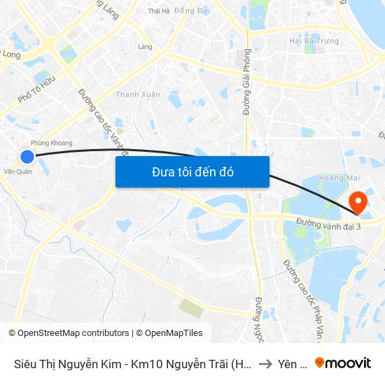 Siêu Thị Nguyễn Kim - Km10 Nguyễn Trãi (Hà Đông) to Yên Sở map