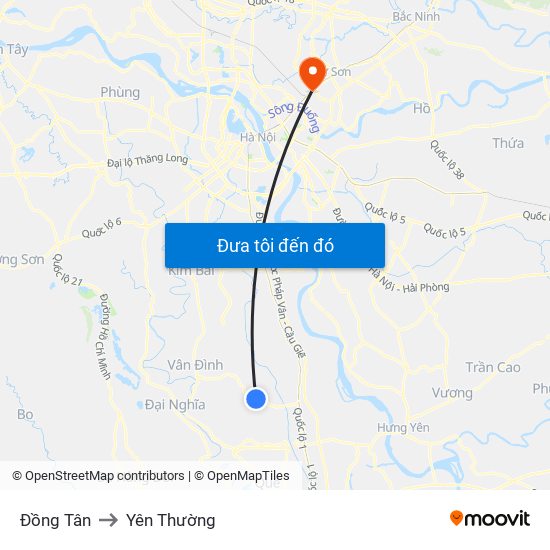 Đồng Tân to Yên Thường map