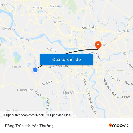 Đồng Trúc to Yên Thường map