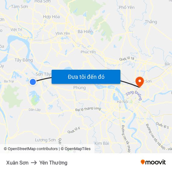 Xuân Sơn to Yên Thường map