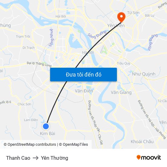 Thanh Cao to Yên Thường map