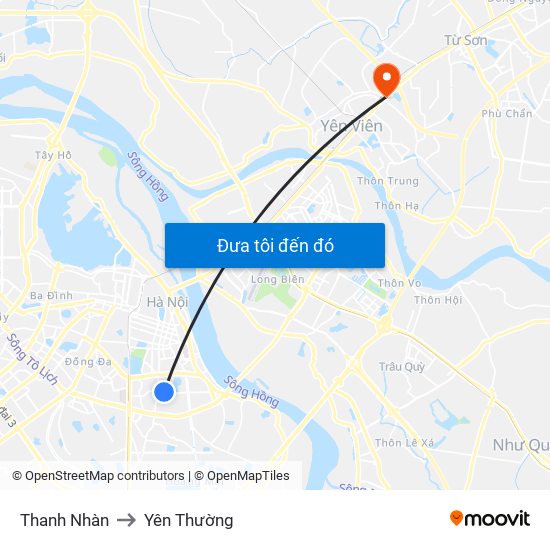 Thanh Nhàn to Yên Thường map