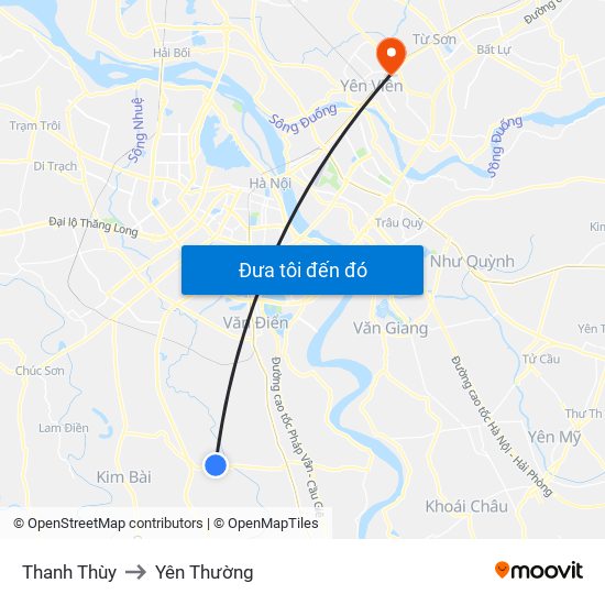 Thanh Thùy to Yên Thường map