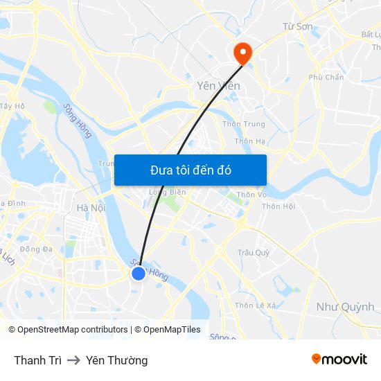 Thanh Trì to Yên Thường map