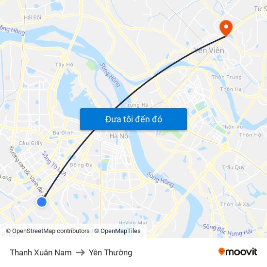 Thanh Xuân Nam to Yên Thường map