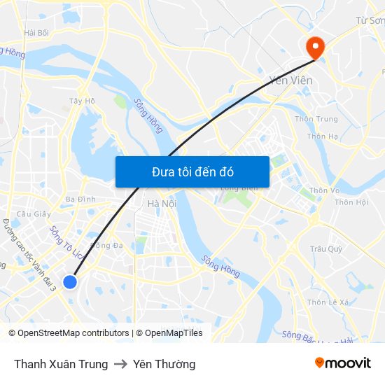Thanh Xuân Trung to Yên Thường map