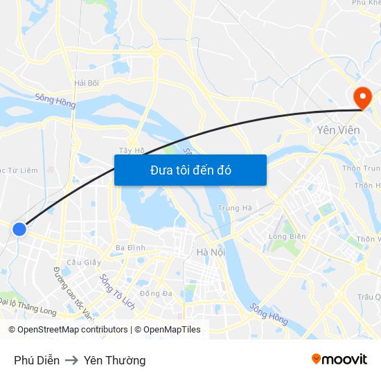 Phú Diễn to Yên Thường map