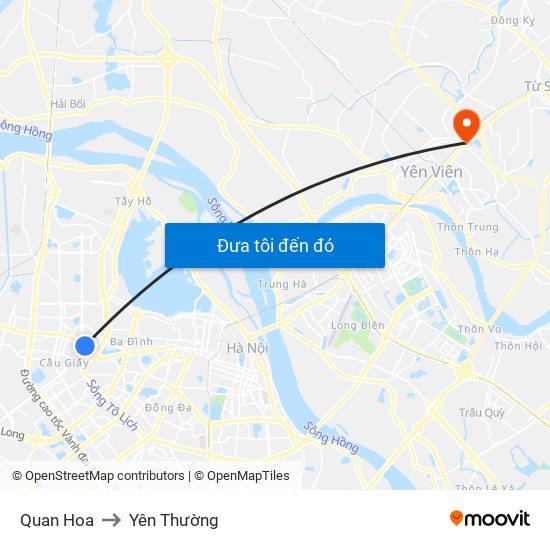 Quan Hoa to Yên Thường map