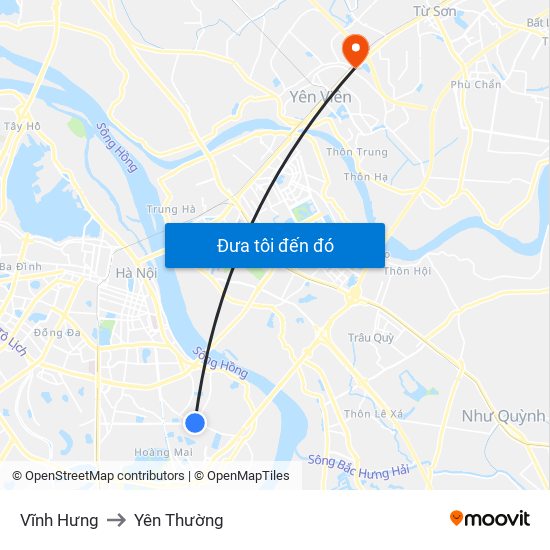 Vĩnh Hưng to Yên Thường map