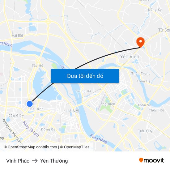Vĩnh Phúc to Yên Thường map