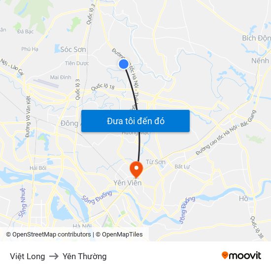 Việt Long to Yên Thường map