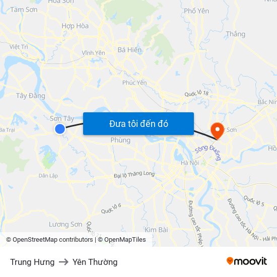Trung Hưng to Yên Thường map