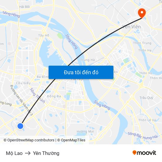 Mộ Lao to Yên Thường map