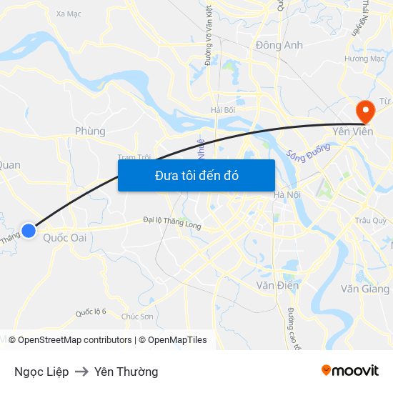 Ngọc Liệp to Yên Thường map