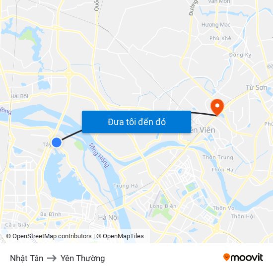 Nhật Tân to Yên Thường map