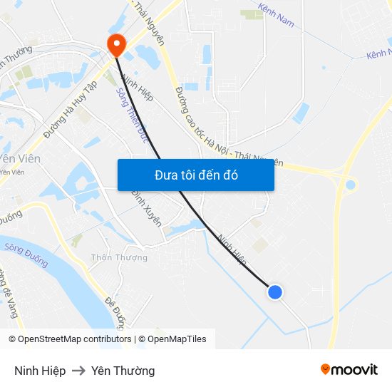 Ninh Hiệp to Yên Thường map