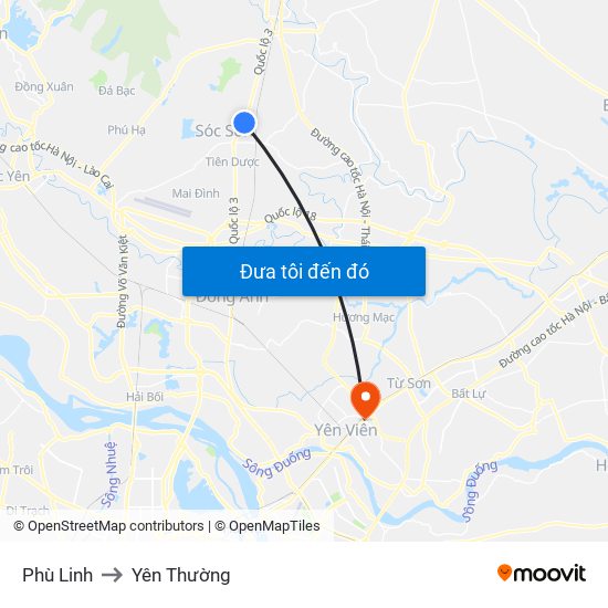 Phù Linh to Yên Thường map