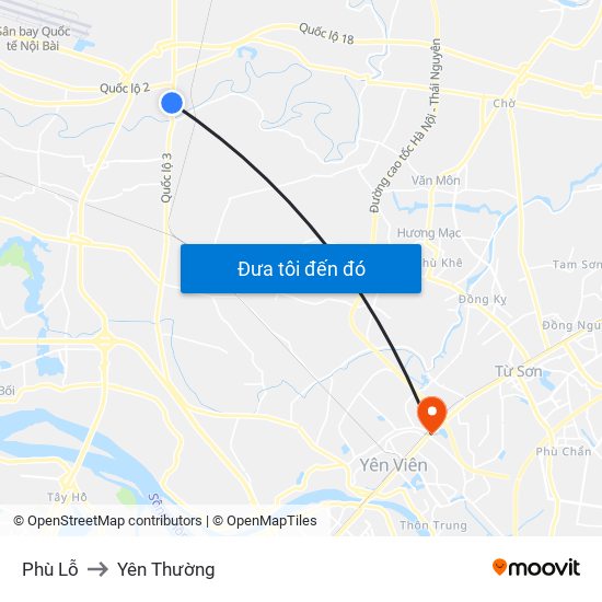 Phù Lỗ to Yên Thường map