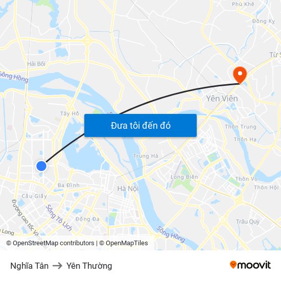 Nghĩa Tân to Yên Thường map