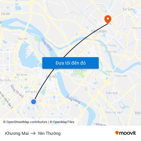 Khương Mai to Yên Thường map