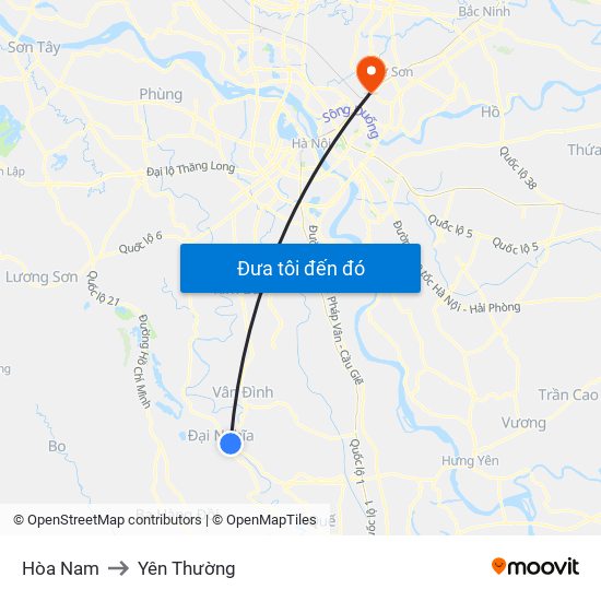 Hòa Nam to Yên Thường map