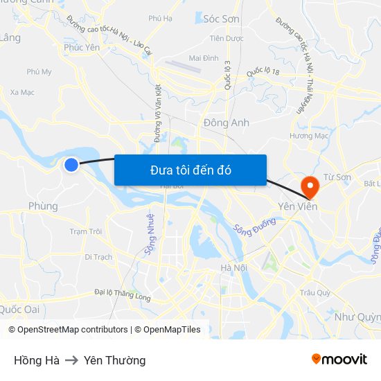 Hồng Hà to Yên Thường map
