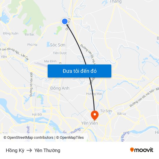 Hồng Kỳ to Yên Thường map