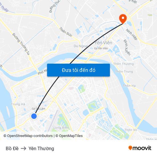 Bồ Đề to Yên Thường map