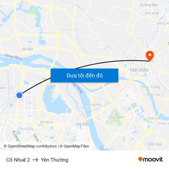Cổ Nhuế 2 to Yên Thường map