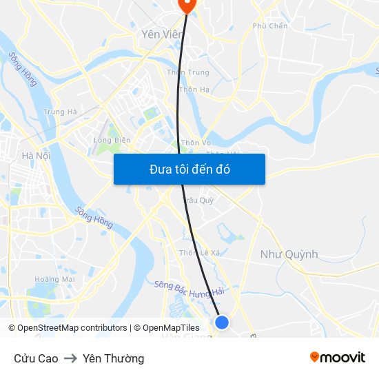 Cửu Cao to Yên Thường map