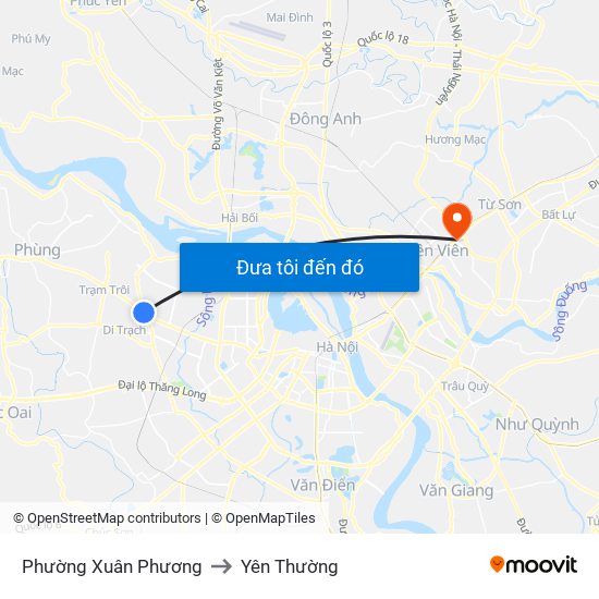 Phường Xuân Phương to Yên Thường map