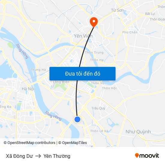 Xã Đông Dư to Yên Thường map