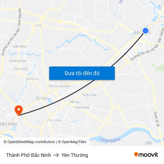 Thành Phố Bắc Ninh to Yên Thường map