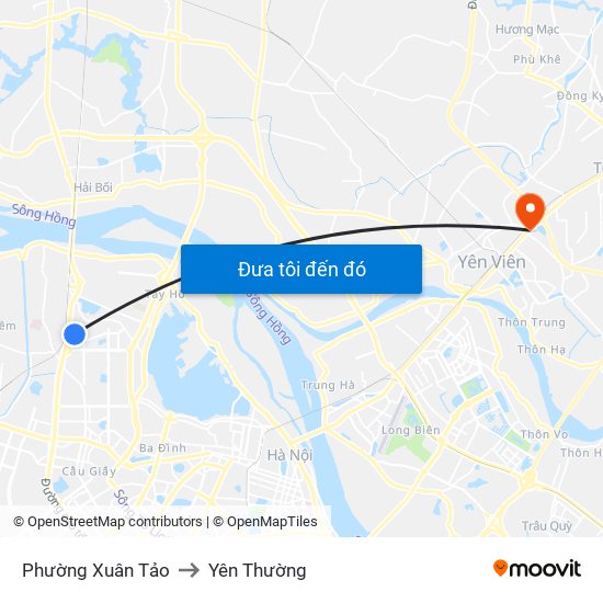 Phường Xuân Tảo to Yên Thường map