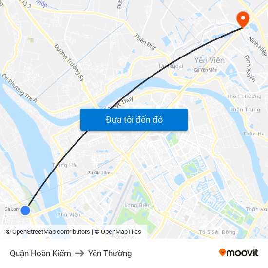 Quận Hoàn Kiếm to Yên Thường map