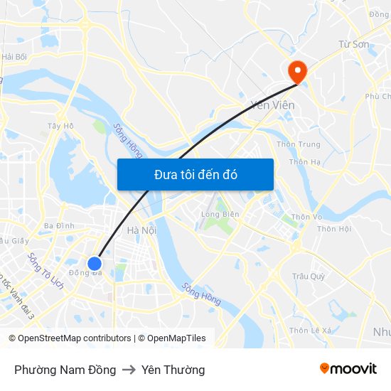 Phường Nam Đồng to Yên Thường map