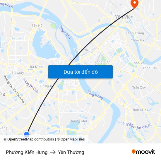 Phường Kiến Hưng to Yên Thường map