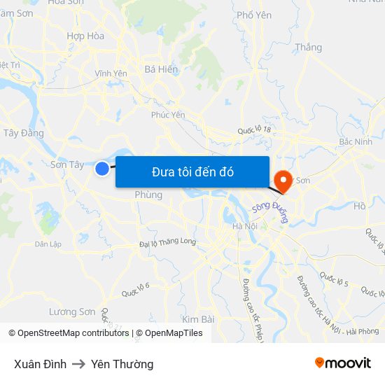 Xuân Đình to Yên Thường map