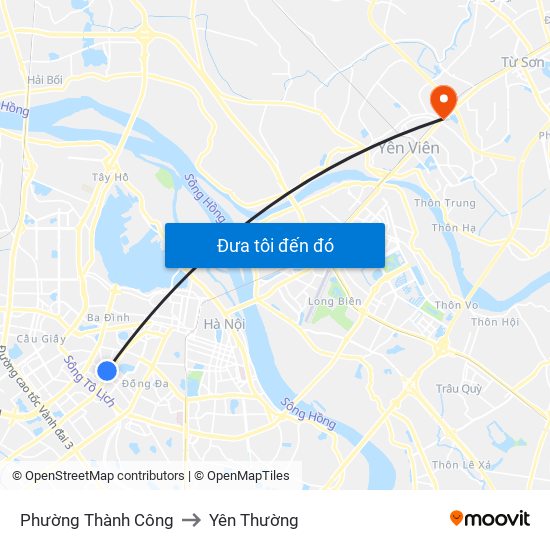 Phường Thành Công to Yên Thường map