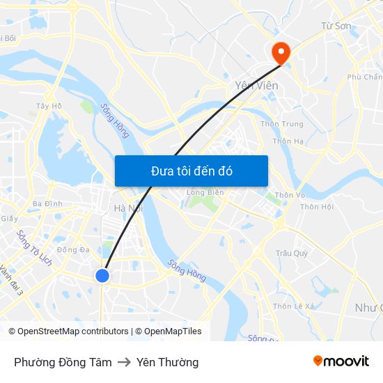 Phường Đồng Tâm to Yên Thường map